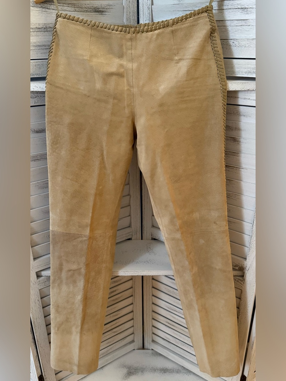 Hugo Buscati Sz 4 Genuine Suede Leather Pants Camel Whipstitch Western Boho